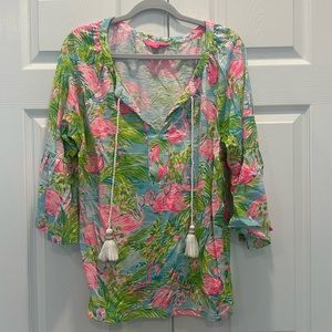 Adorable Lilly Pulitzer 3/4 sleeve flamingo shirt XL